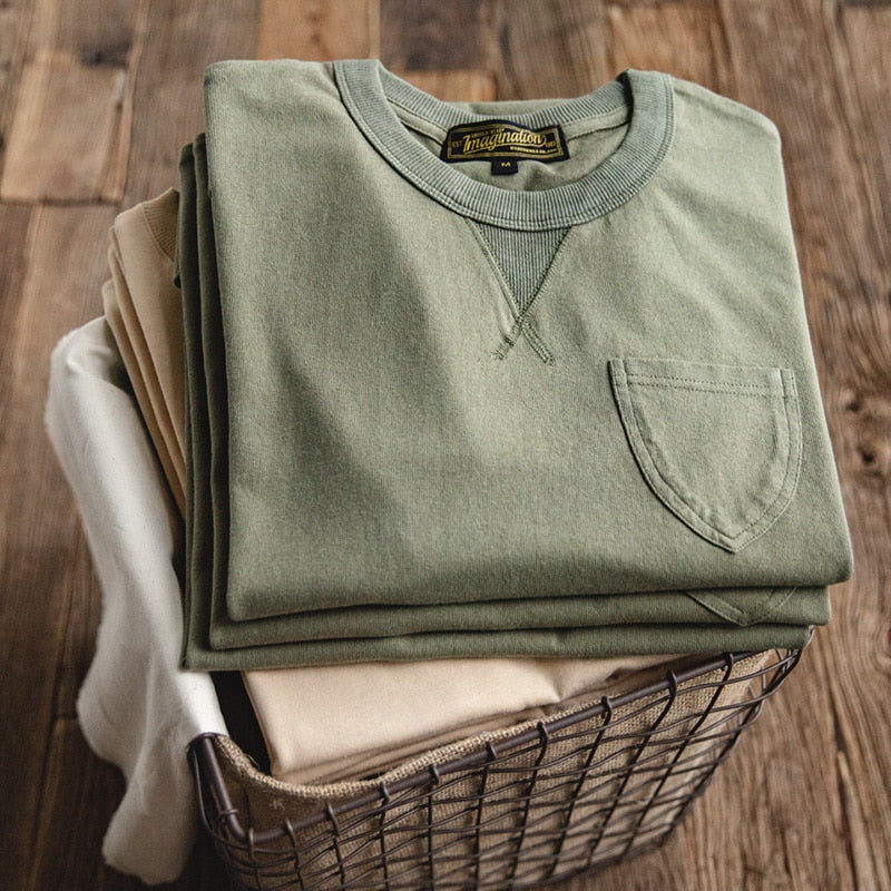 Cotton Retro Army Green Simple T-Shirt