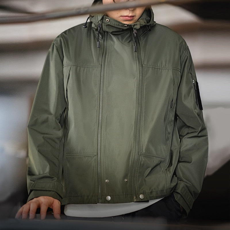 Men's Double Zipper Hooded Windproof Jacket