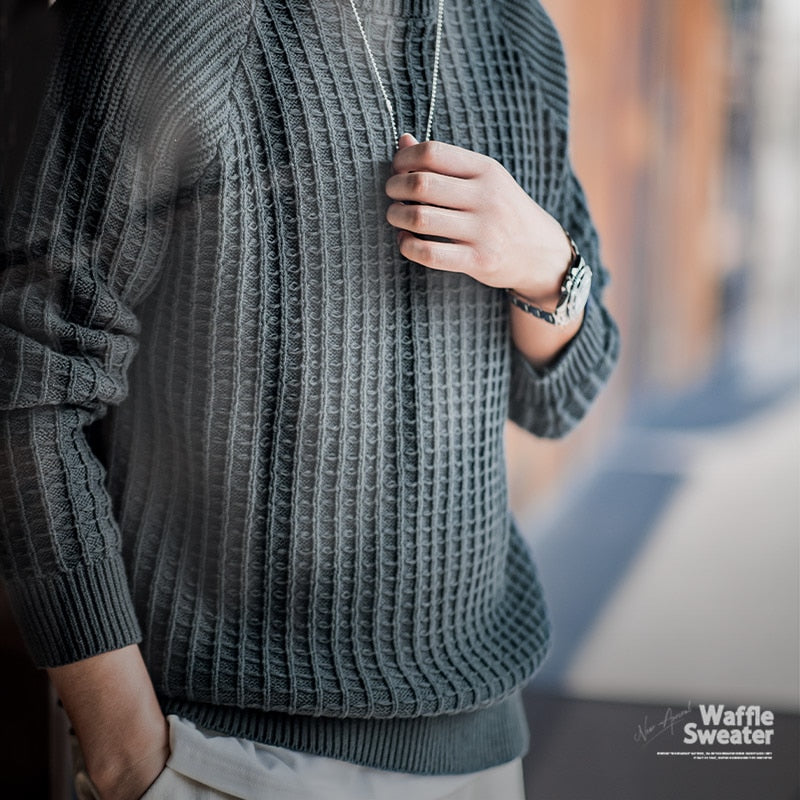 Casual O-neck Winter Waffle Sweater