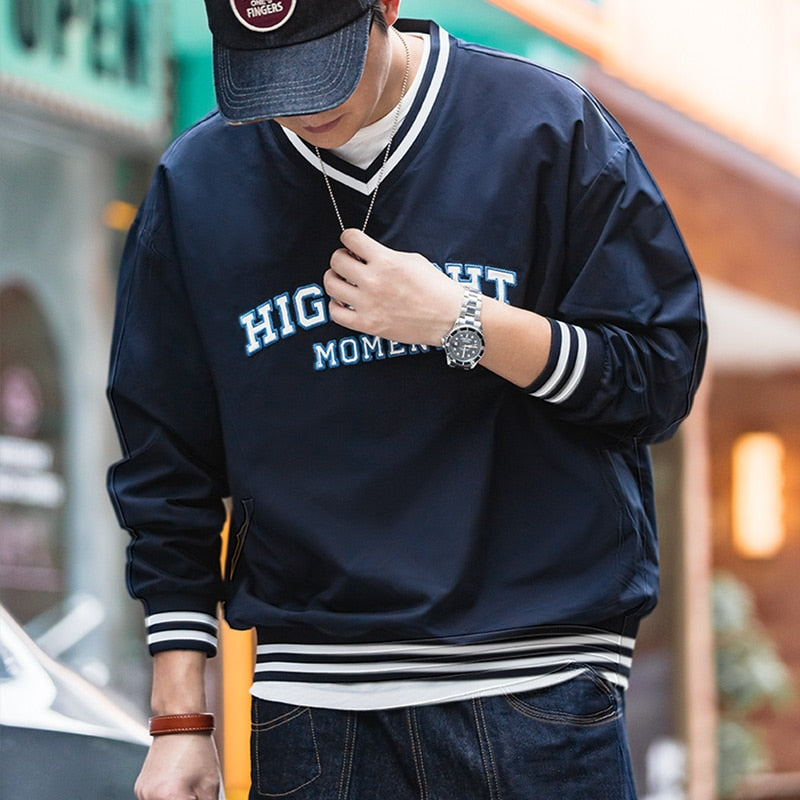 Korea Style V-Neck Baseball Sweatshirts