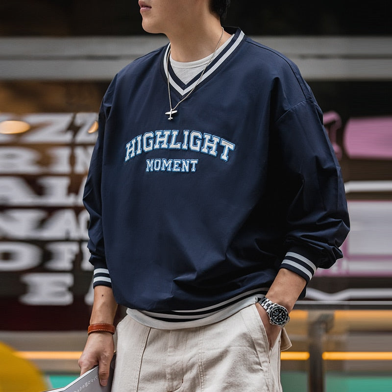 Korea Style V-Neck Baseball Sweatshirts