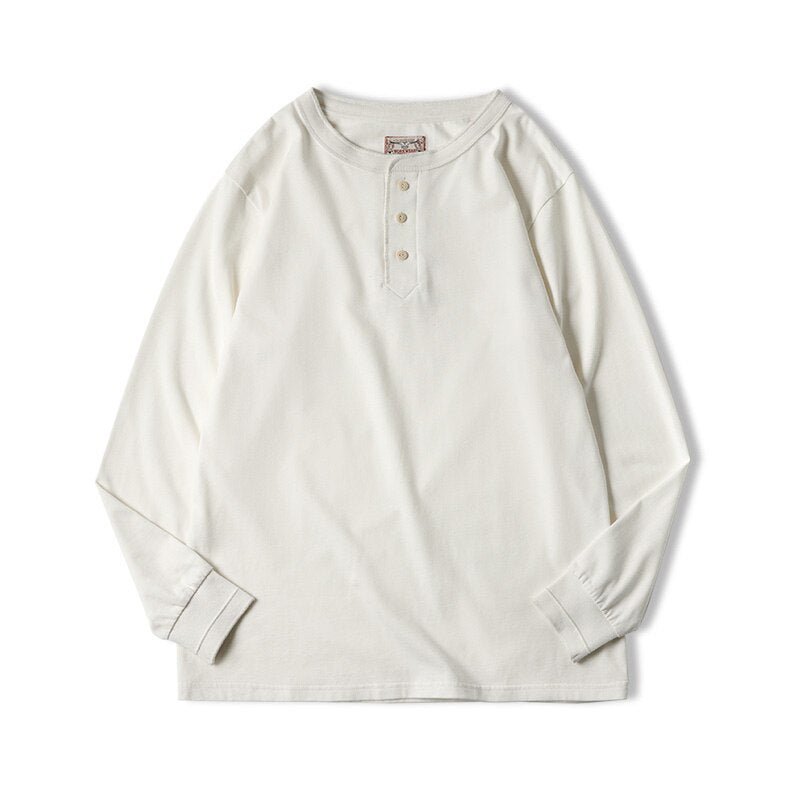 Solid Color Cotton Henley Collar Sweatshirt